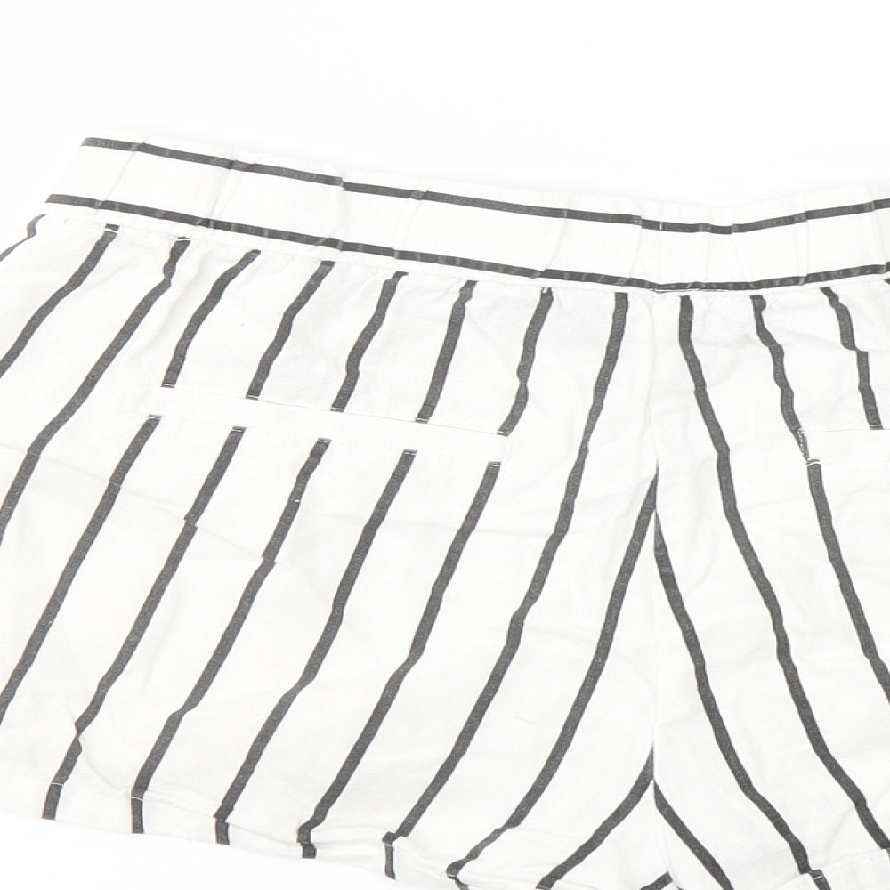 VERO MODA Womens White Striped Linen Cut-Off Shorts Size S L3 in Regular Button