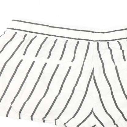 VERO MODA Womens White Striped Linen Cut-Off Shorts Size S L3 in Regular Button