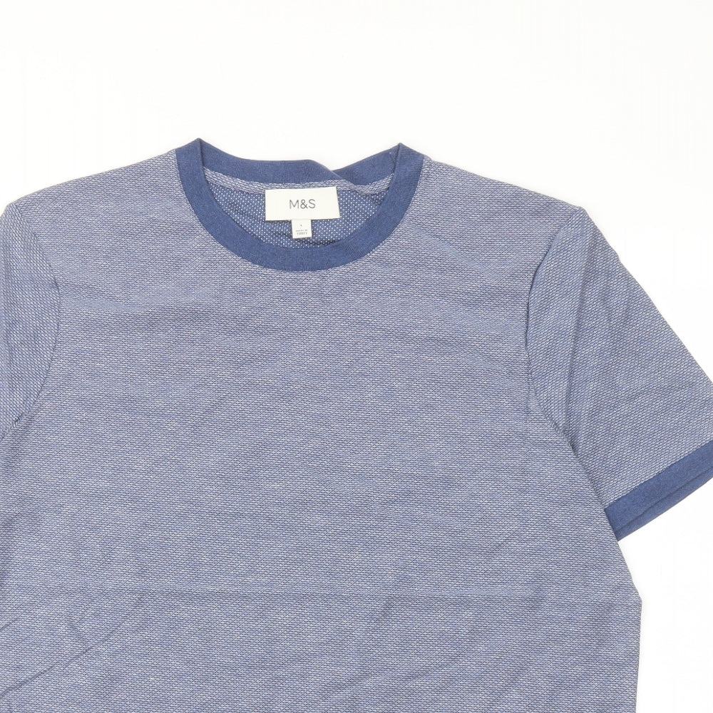 Marks and Spencer Mens Blue Cotton T-Shirt Size L Crew Neck