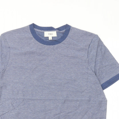 Marks and Spencer Mens Blue Cotton T-Shirt Size L Crew Neck