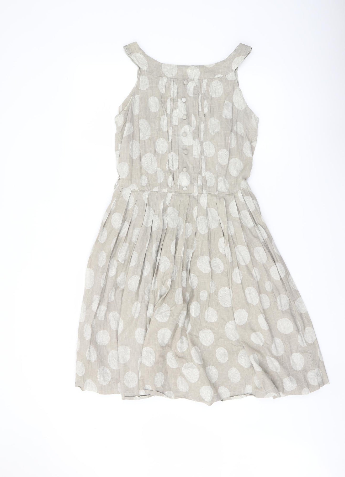 NEXT Womens Beige Polka Dot Cotton A-Line Size 10 Round Neck Zip