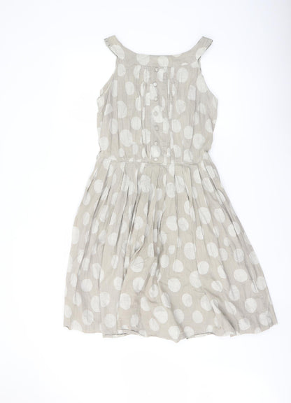 NEXT Womens Beige Polka Dot Cotton A-Line Size 10 Round Neck Zip
