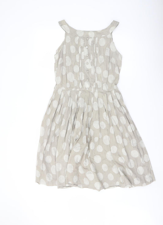 NEXT Womens Beige Polka Dot Cotton A-Line Size 10 Round Neck Zip