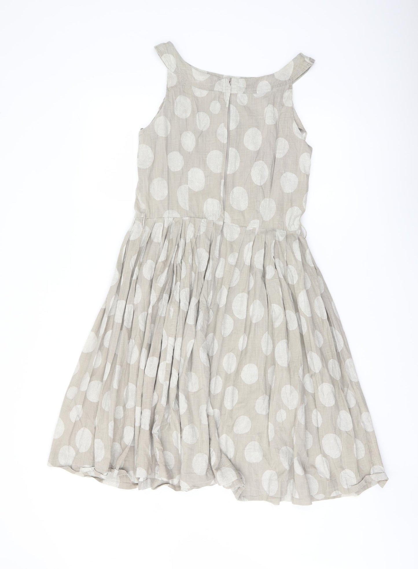 NEXT Womens Beige Polka Dot Cotton A-Line Size 10 Round Neck Zip
