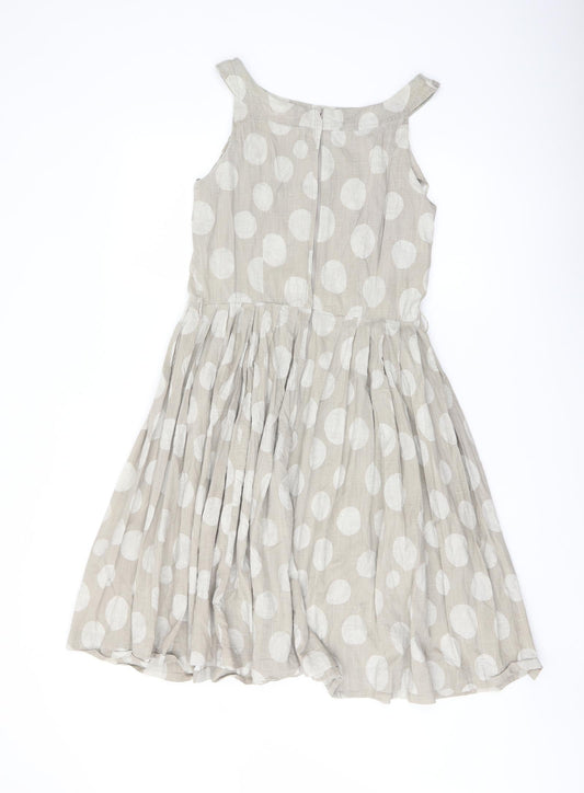 NEXT Womens Beige Polka Dot Cotton A-Line Size 10 Round Neck Zip