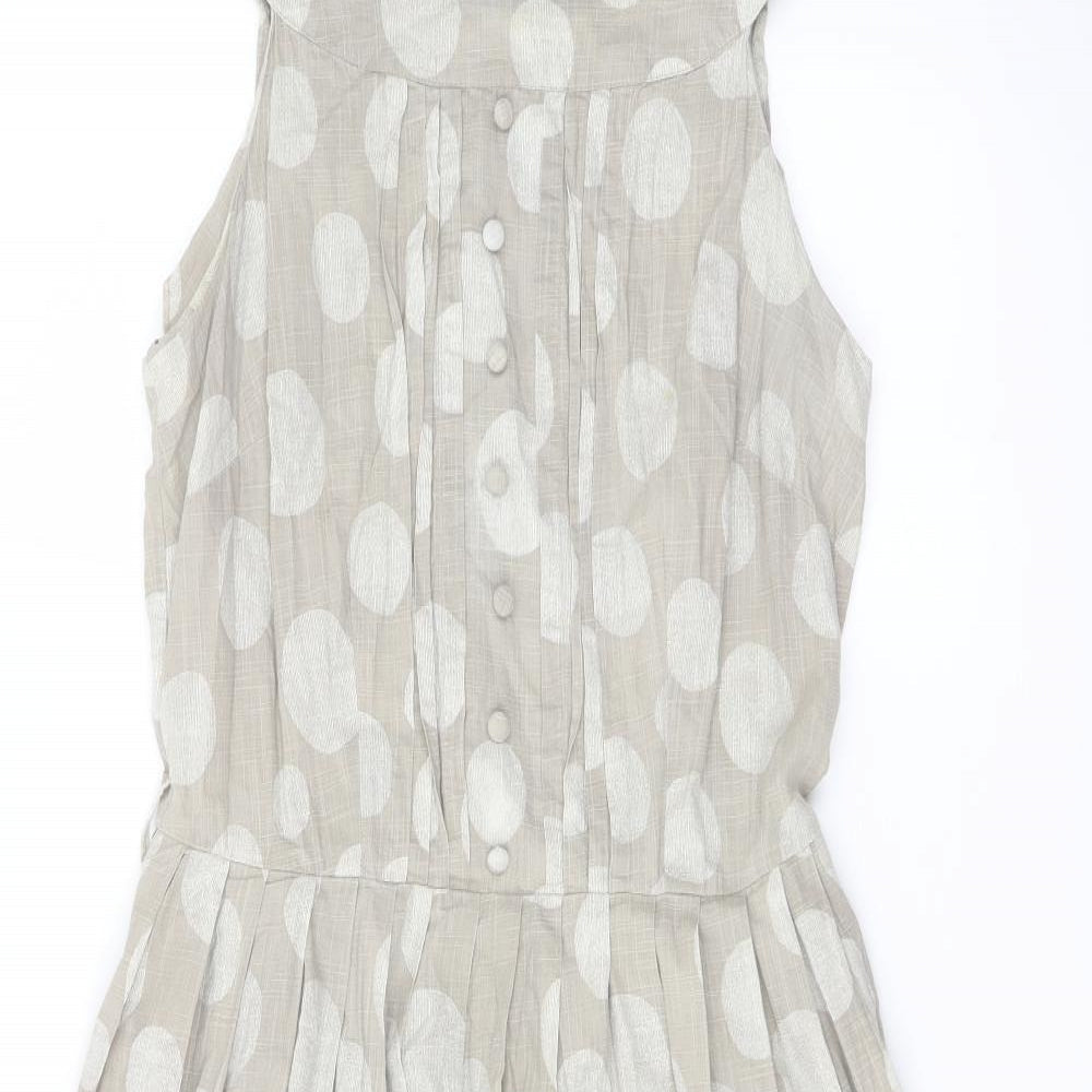 NEXT Womens Beige Polka Dot Cotton A-Line Size 10 Round Neck Zip