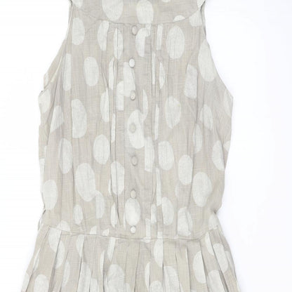NEXT Womens Beige Polka Dot Cotton A-Line Size 10 Round Neck Zip