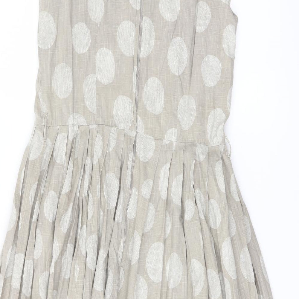 NEXT Womens Beige Polka Dot Cotton A-Line Size 10 Round Neck Zip