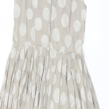 NEXT Womens Beige Polka Dot Cotton A-Line Size 10 Round Neck Zip