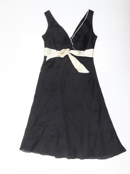 Monsoon Womens Black Linen A-Line Size 10 V-Neck Zip