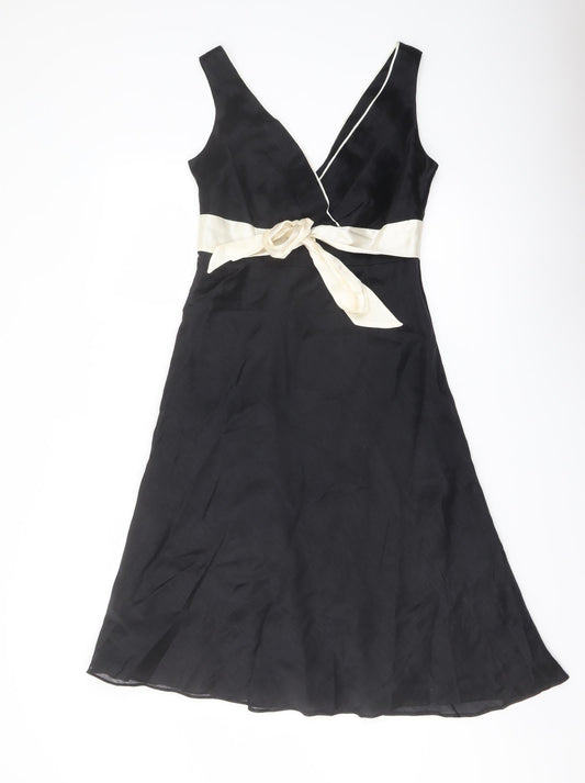 Monsoon Womens Black Linen A-Line Size 10 V-Neck Zip