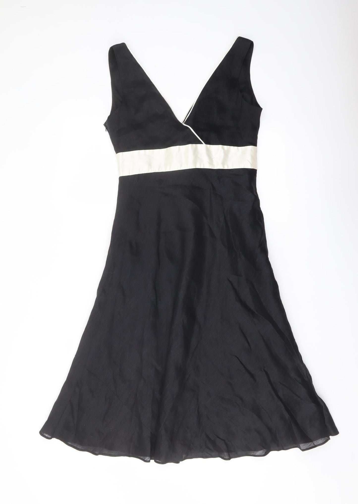 Monsoon Womens Black Linen A-Line Size 10 V-Neck Zip