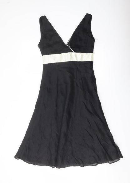 Monsoon Womens Black Linen A-Line Size 10 V-Neck Zip