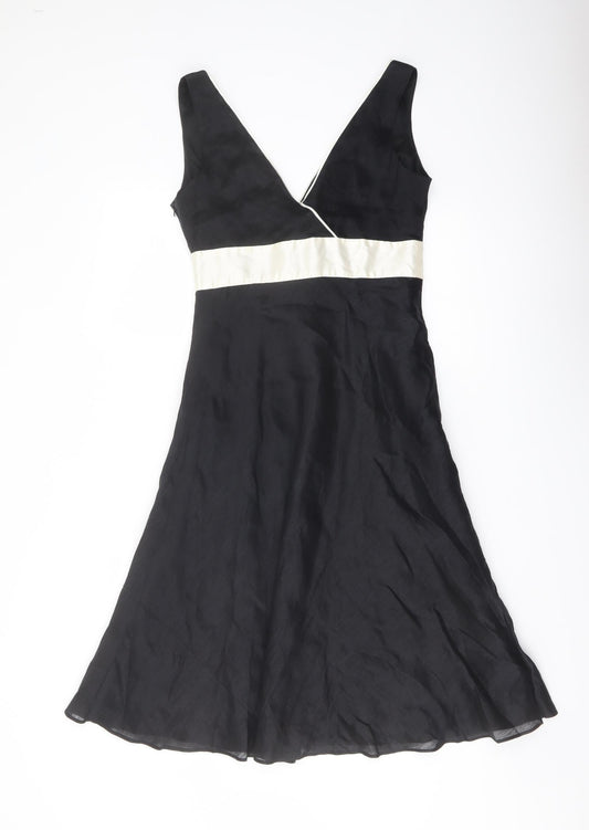 Monsoon Womens Black Linen A-Line Size 10 V-Neck Zip