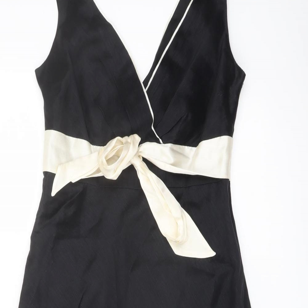 Monsoon Womens Black Linen A-Line Size 10 V-Neck Zip