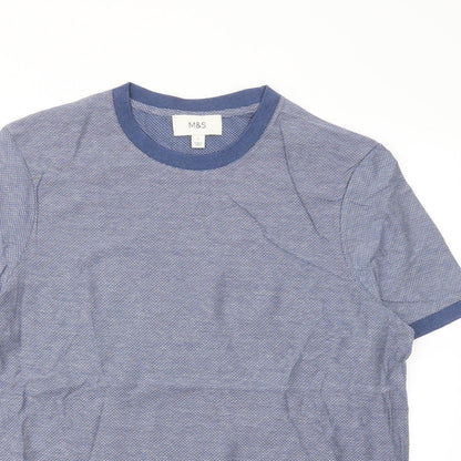 Marks and Spencer Mens Blue Cotton T-Shirt Size L Crew Neck