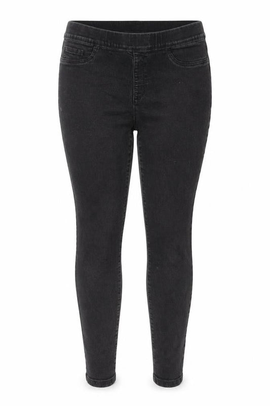 Front view of Denim & Co. women’s grey cotton jegging jeans, size UK 14, 27-inch leg regular