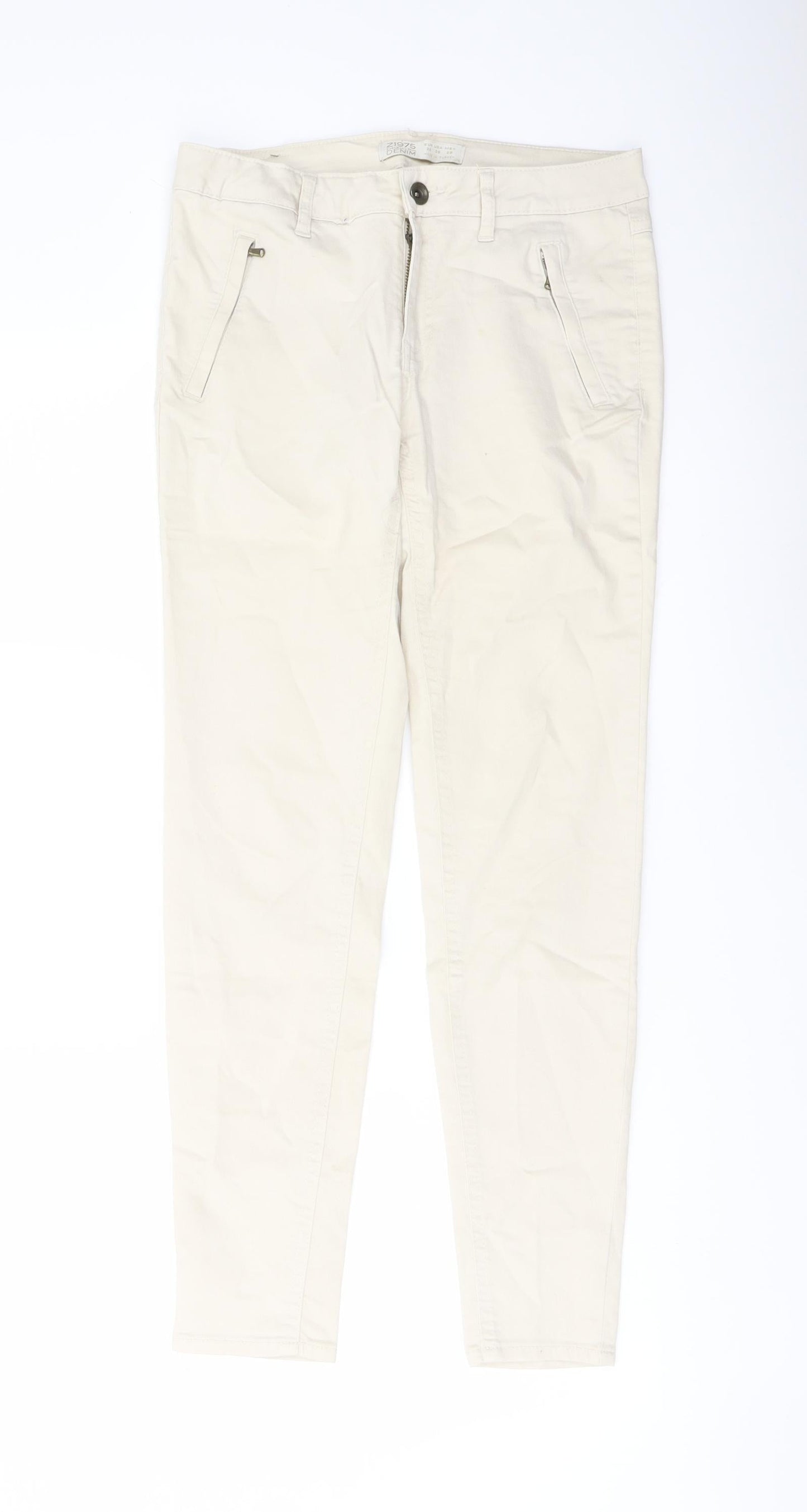 Zara Womens Beige Cotton Skinny Jeans Size 10 L28 in Regular Button