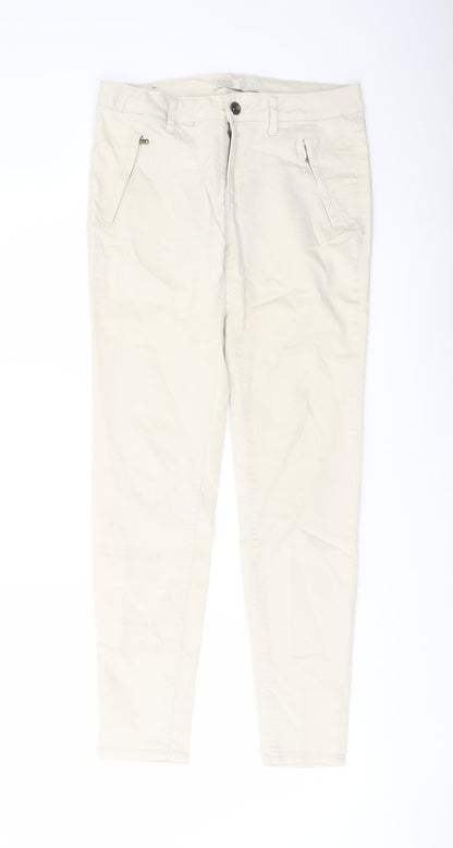 Zara Womens Beige Cotton Skinny Jeans Size 10 L28 in Regular Button