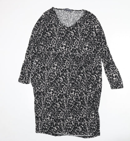 Studio Womens Grey Animal Print Viscose Sheath Size 16 V-Neck Pullover - Size 16-18, Leopard Print