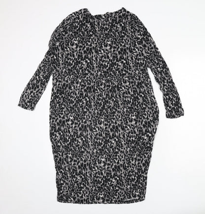 Studio Womens Grey Animal Print Viscose Sheath Size 16 V-Neck Pullover - Size 16-18, Leopard Print