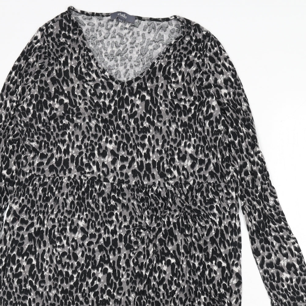 Studio Womens Grey Animal Print Viscose Sheath Size 16 V-Neck Pullover - Size 16-18, Leopard Print