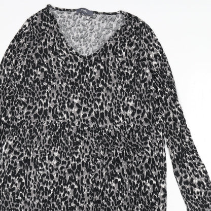 Studio Womens Grey Animal Print Viscose Sheath Size 16 V-Neck Pullover - Size 16-18, Leopard Print