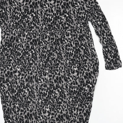 Studio Womens Grey Animal Print Viscose Sheath Size 16 V-Neck Pullover - Size 16-18, Leopard Print