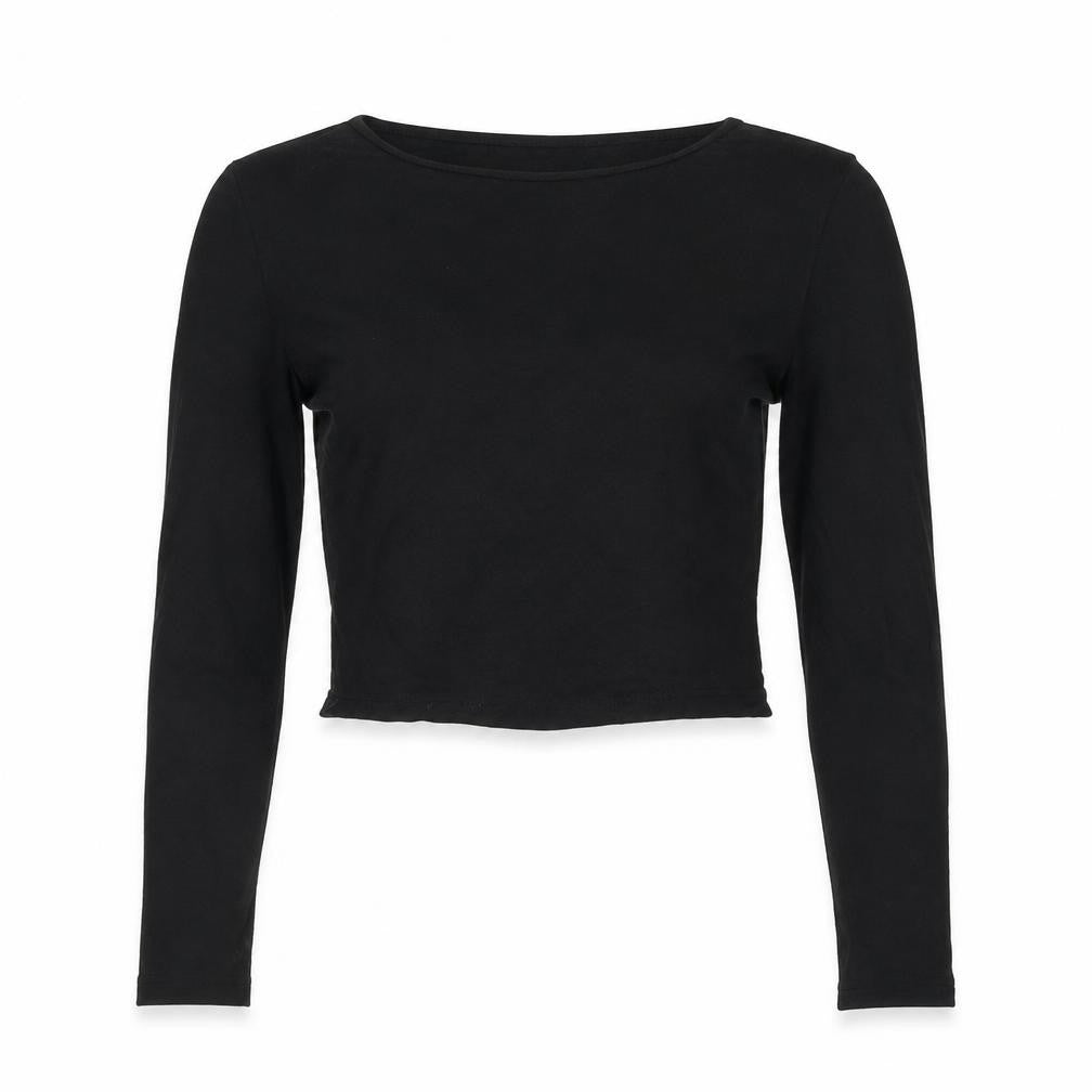 Forever 21 Womens Black Cotton Cropped T-Shirt Size S Boat Neck