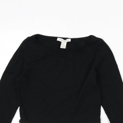FOREVER 21 Womens Black Cotton Cropped T-Shirt Size S Boat Neck