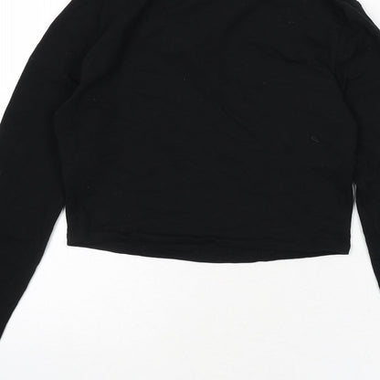 FOREVER 21 Womens Black Cotton Cropped T-Shirt Size S Boat Neck