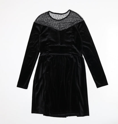 Sinsay Womens Black Polyester A-Line Size S Round Neck Zip - Polka Dot
