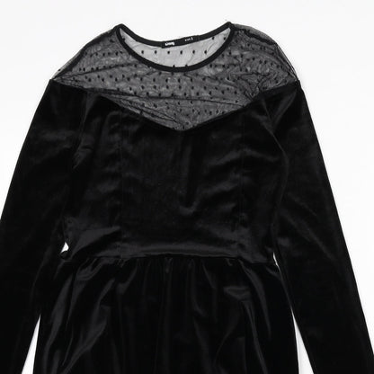 Sinsay Womens Black Polyester A-Line Size S Round Neck Zip - Polka Dot