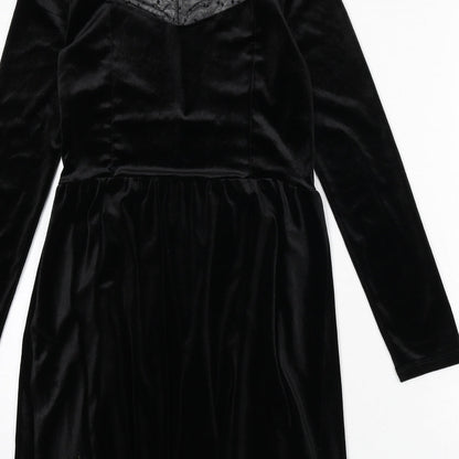 Sinsay Womens Black Polyester A-Line Size S Round Neck Zip - Polka Dot