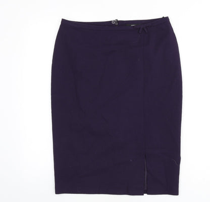 Marks and Spencer Womens Purple Polyester Straight & Pencil Skirt Size 10 Zip - Slit