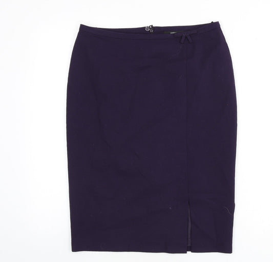 Marks and Spencer Womens Purple Polyester Straight & Pencil Skirt Size 10 Zip - Slit