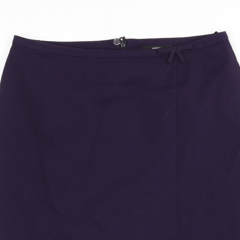 Marks and Spencer Womens Purple Polyester Straight & Pencil Skirt Size 10 Zip - Slit
