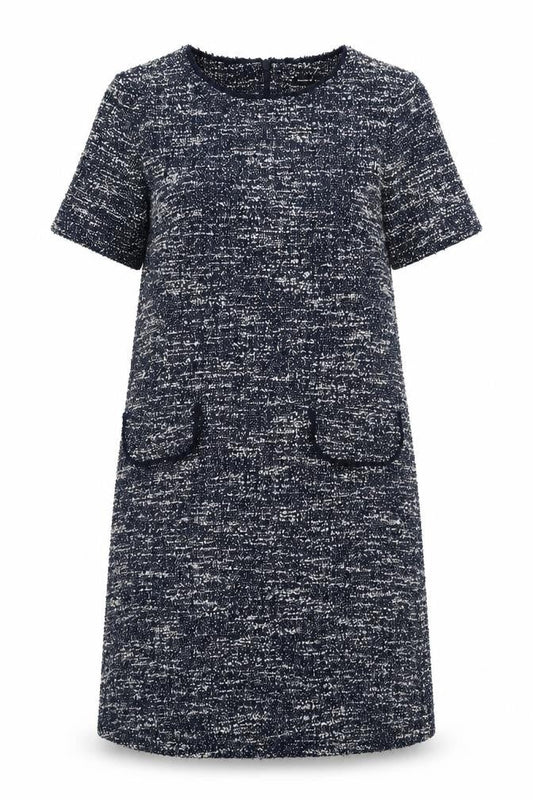 Front view of Roman women’s blue polyester sheath, size UK 10, round neck zip