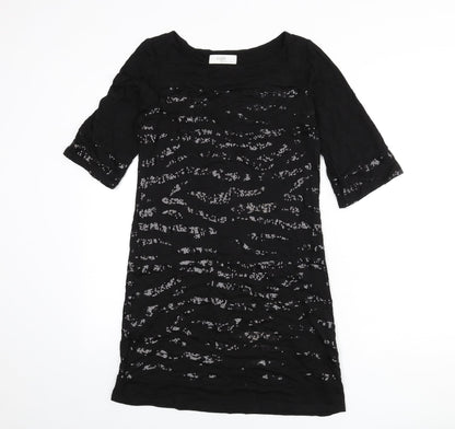 Wallis Womens Black Geometric Viscose Sheath Size 8 Boat Neck Pullover - Sequins