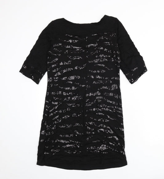 Wallis Womens Black Geometric Viscose Sheath Size 8 Boat Neck Pullover - Sequins