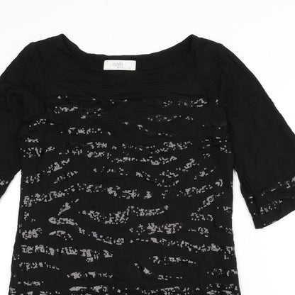Wallis Womens Black Geometric Viscose Sheath Size 8 Boat Neck Pullover - Sequins