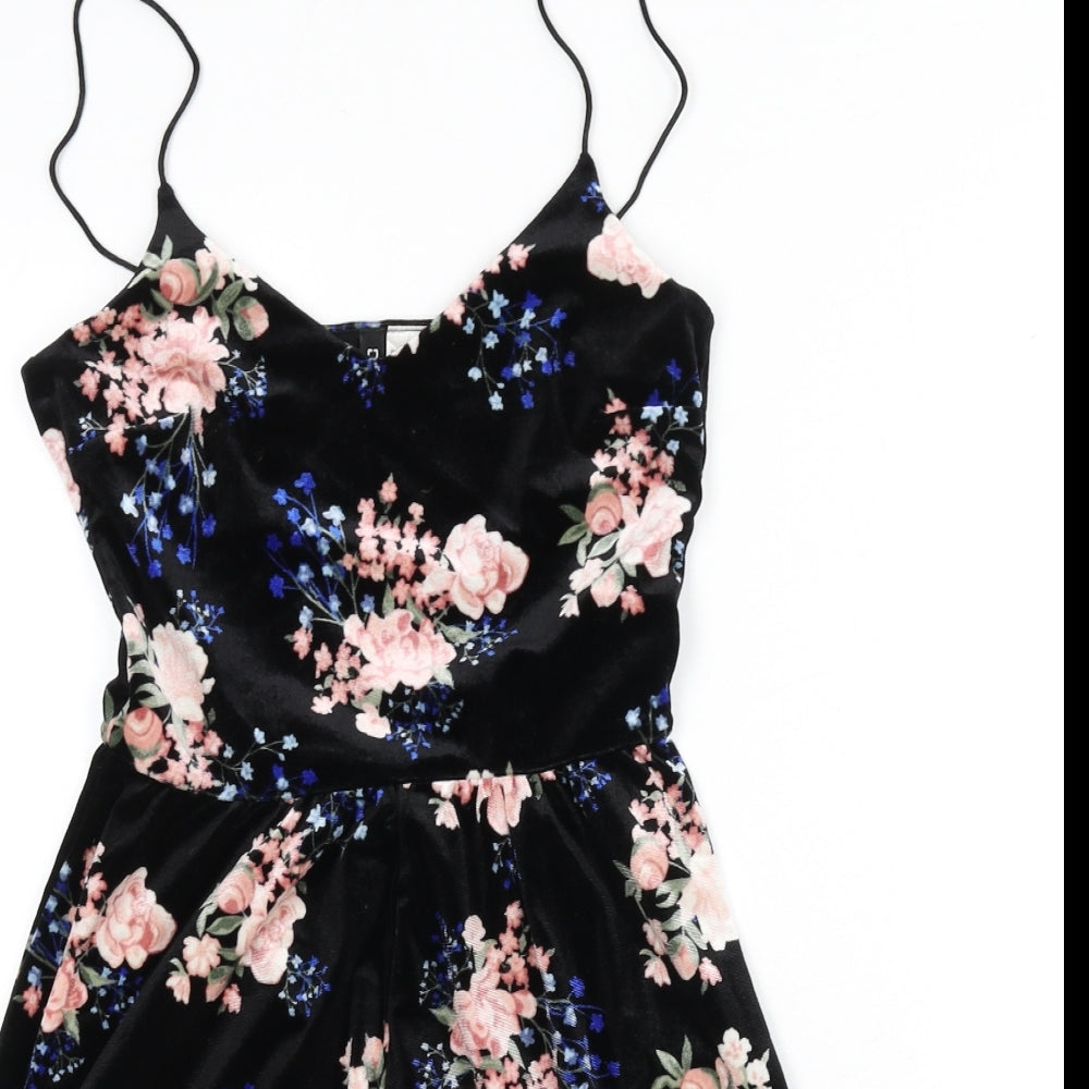 Divided by H&M Womens Black Floral Polyester Romper One-Piece Size 8 Pullover