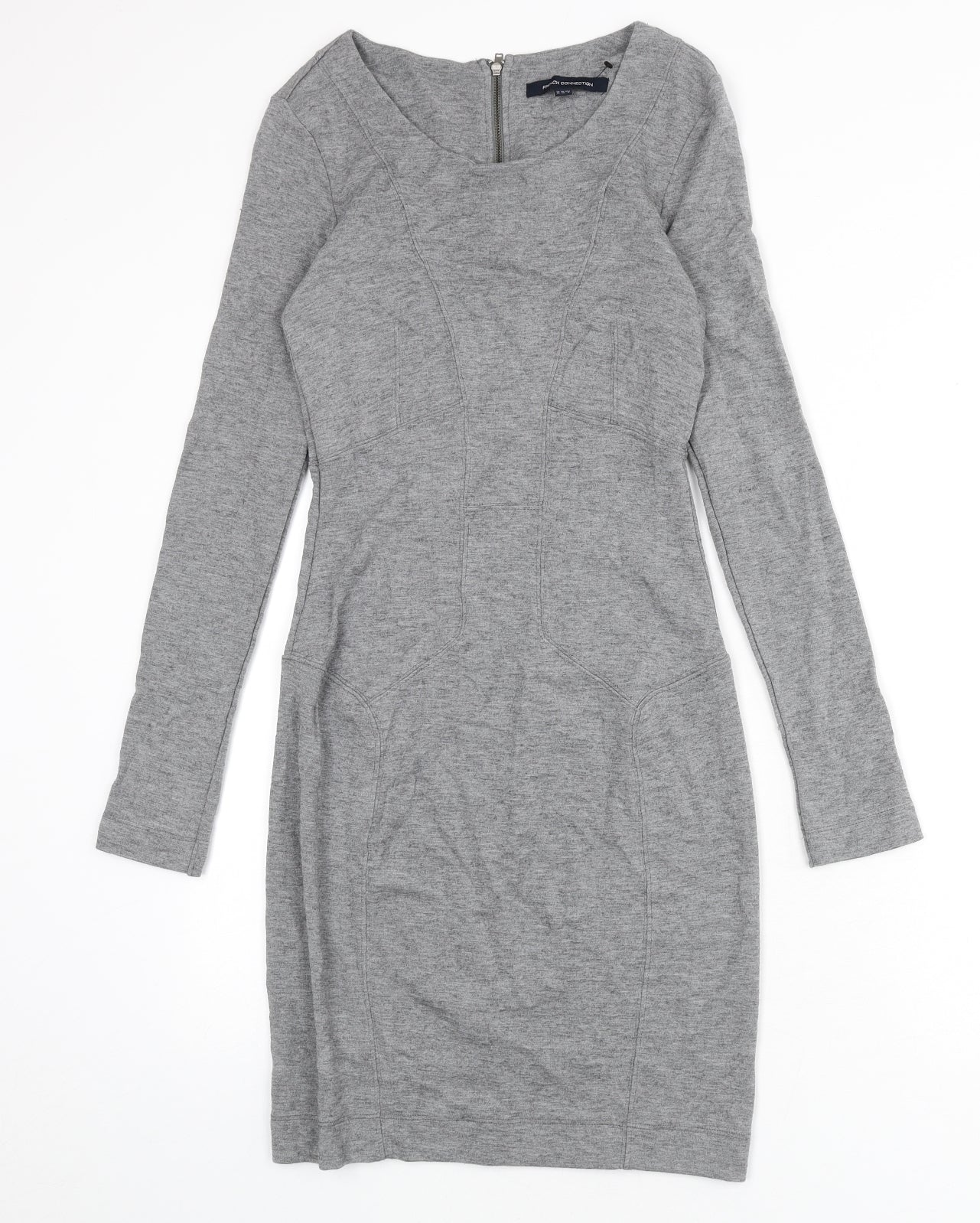 French Connection Womens Grey Modal Bodycon Size 12 Round Neck Zip