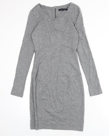 French Connection Womens Grey Modal Bodycon Size 12 Round Neck Zip