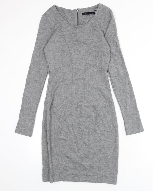 French Connection Womens Grey Modal Bodycon Size 12 Round Neck Zip