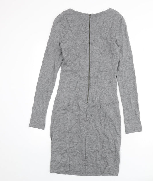 French Connection Womens Grey Modal Bodycon Size 12 Round Neck Zip