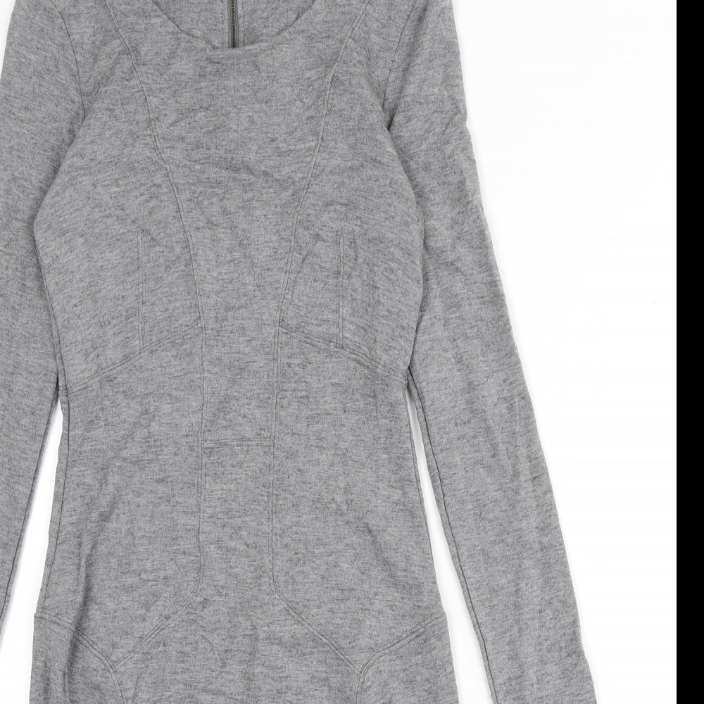 French Connection Womens Grey Modal Bodycon Size 12 Round Neck Zip