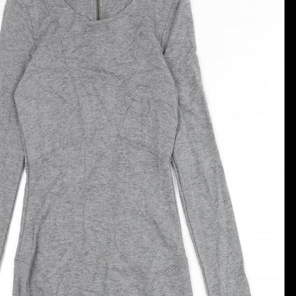 French Connection Womens Grey Modal Bodycon Size 12 Round Neck Zip
