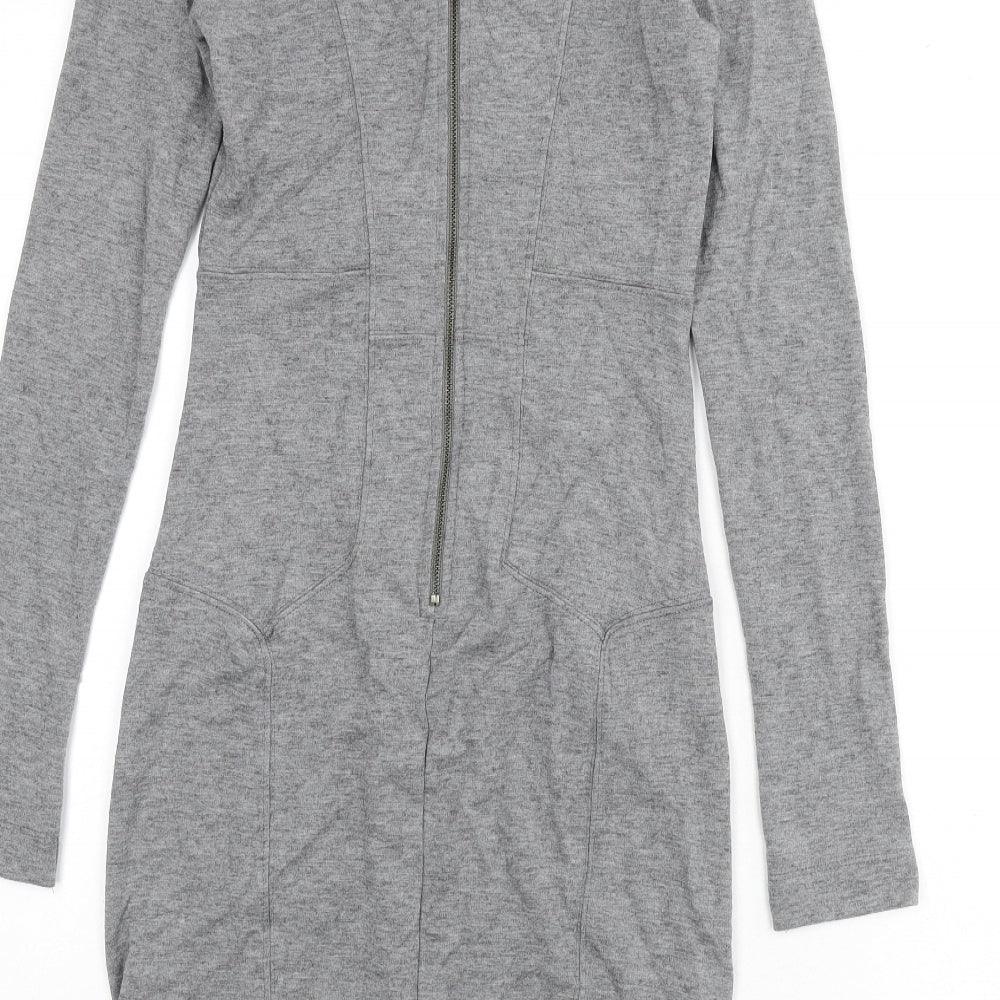 French Connection Womens Grey Modal Bodycon Size 12 Round Neck Zip