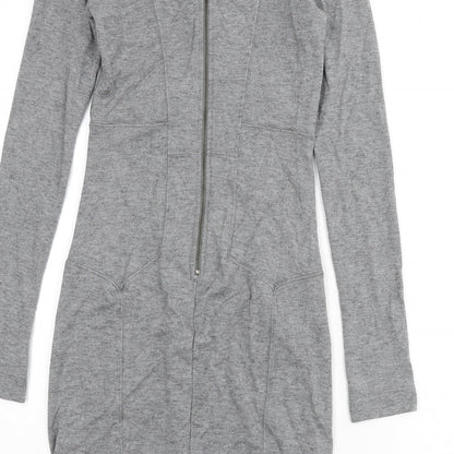 French Connection Womens Grey Modal Bodycon Size 12 Round Neck Zip